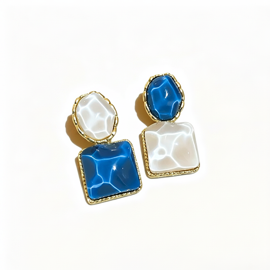 Asymmetric Blue Drop Earrings – Light Luxury, Niche Design, Unique & High-End Fashion