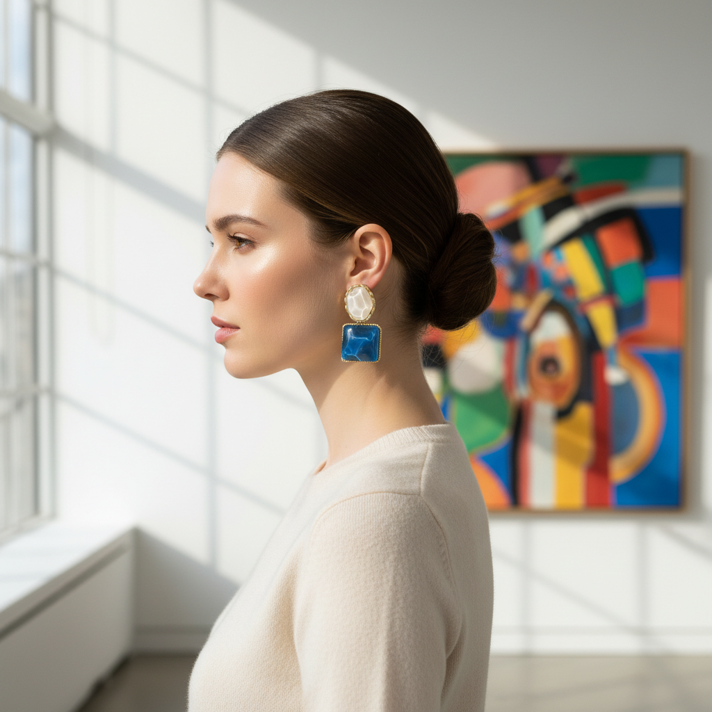 Asymmetric Blue Drop Earrings – Light Luxury, Niche Design, Unique & High-End Fashion