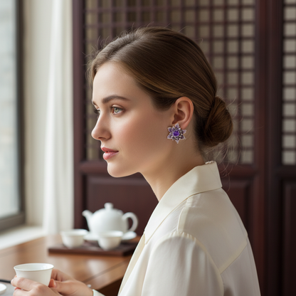 Crystal Lotus Stud Earrings, Niche High-End Design, Delicate Small Earrings for Women