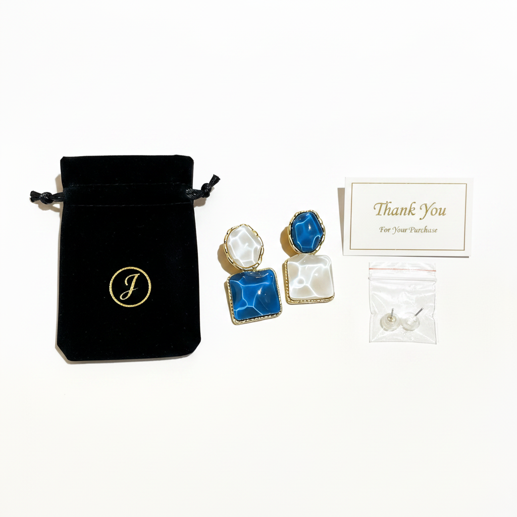 Asymmetric Blue Drop Earrings – Light Luxury, Niche Design, Unique & High-End Fashion