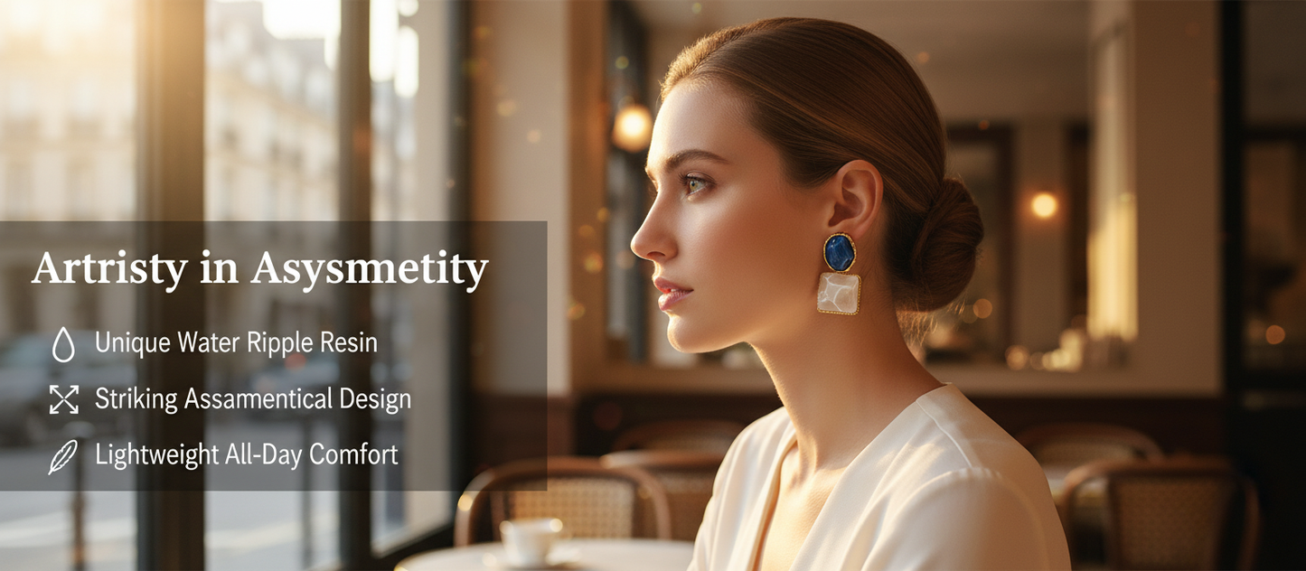 Asymmetric Blue Drop Earrings – Light Luxury, Niche Design, Unique & High-End Fashion