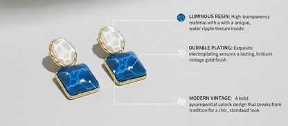 Asymmetric Blue Drop Earrings – Light Luxury, Niche Design, Unique & High-End Fashion
