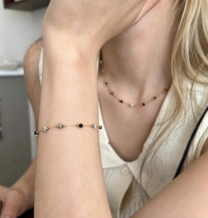 Natural Stone Inlaid Spacer Bead Copper Bracelet