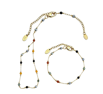 Natural Stone Inlaid Spacer Bead Copper Bracelet